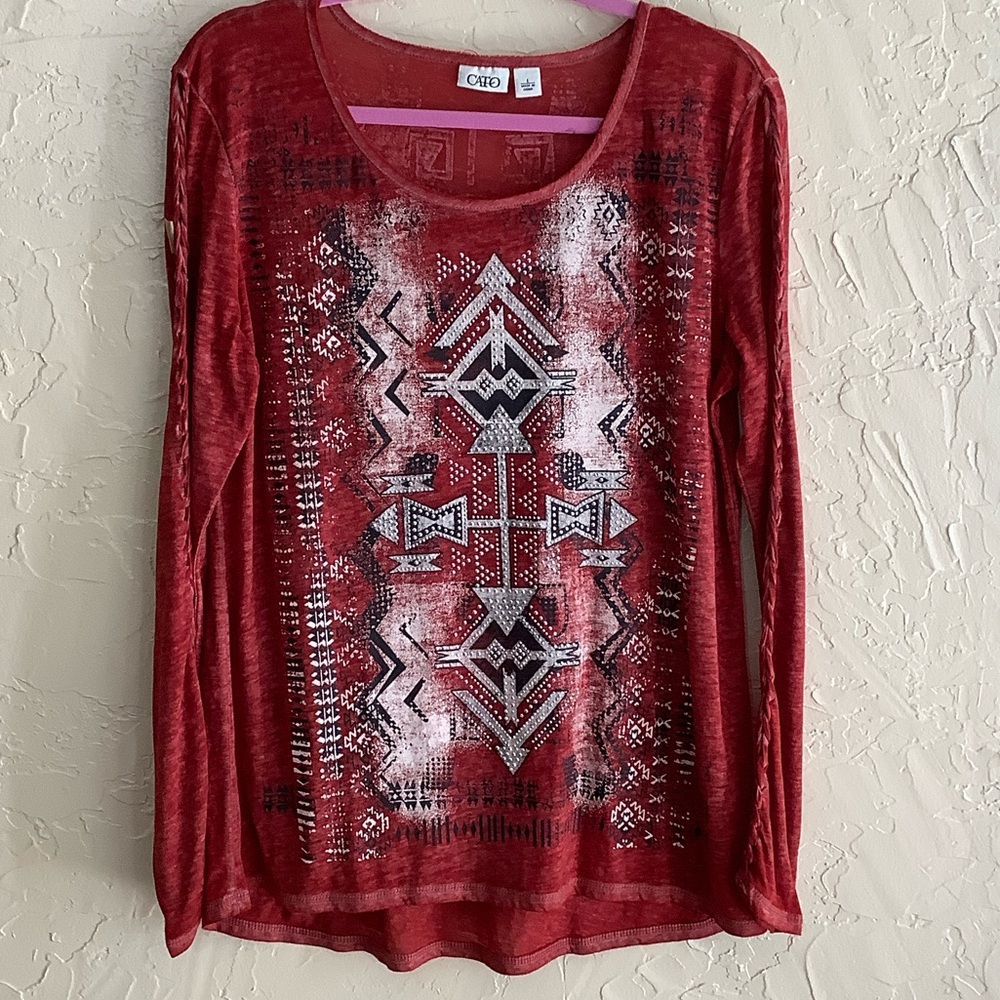 Cato Red and Black Geometric Blouse